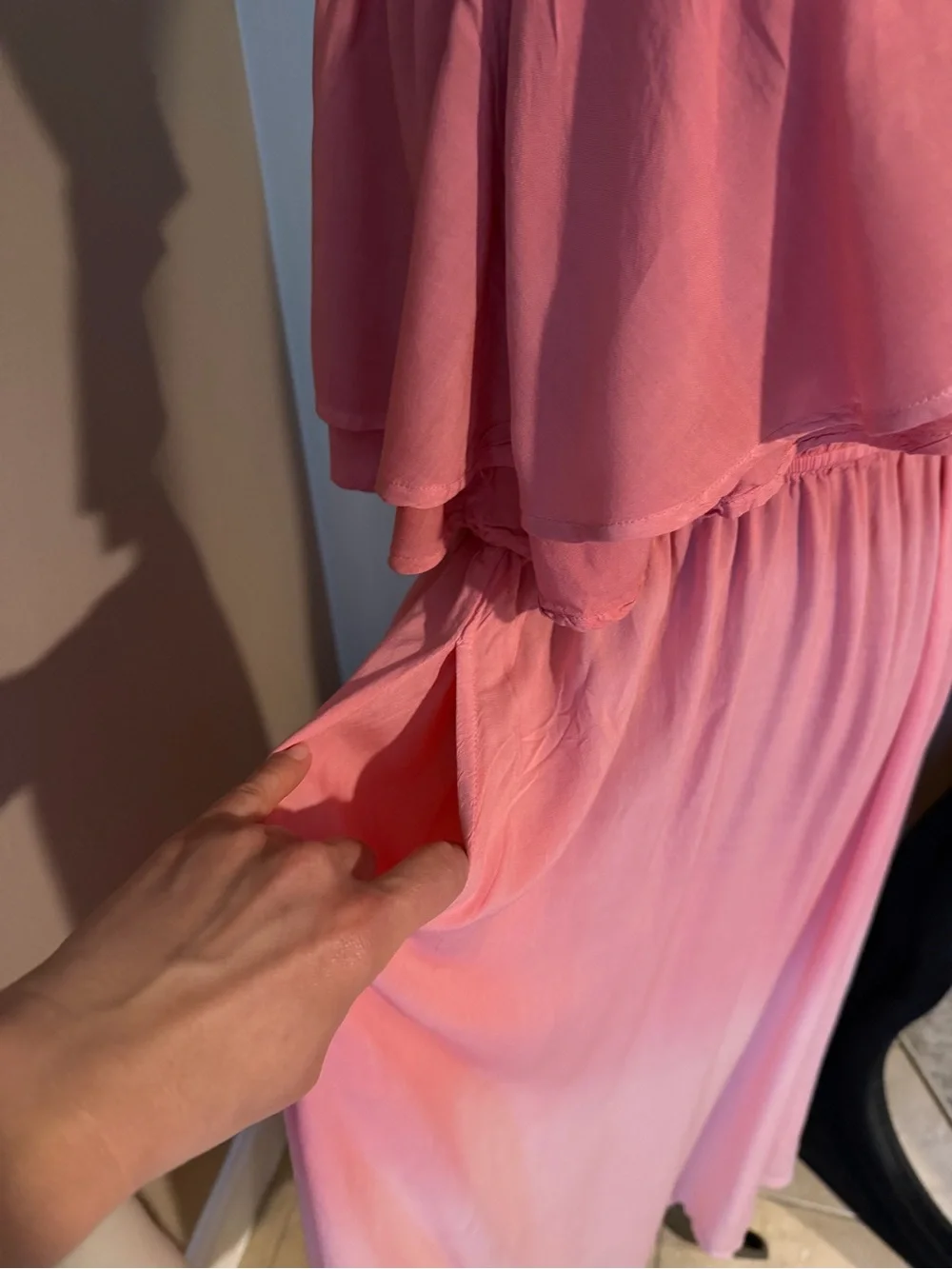 April Cornell Pink One Shoulder Ruffle Layered Modal Maxi Dress Size M